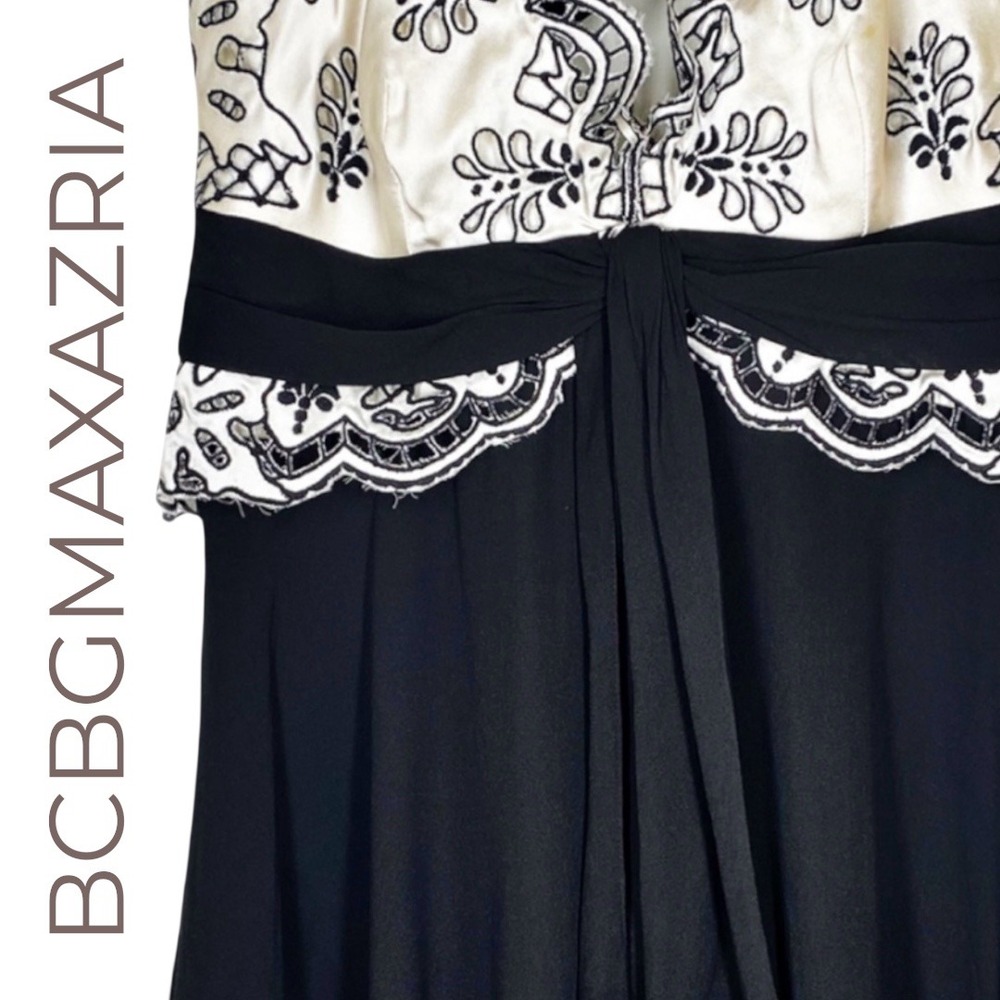 BCBGMAXAZRIA Halter Dress Black Ivory Embroidered‎ Y2K Evening Size 0 - Picture 7 of 13